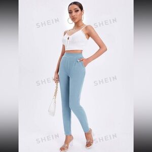 Light Blue Skinny Leg Pants Elastic Band Waist 🩵